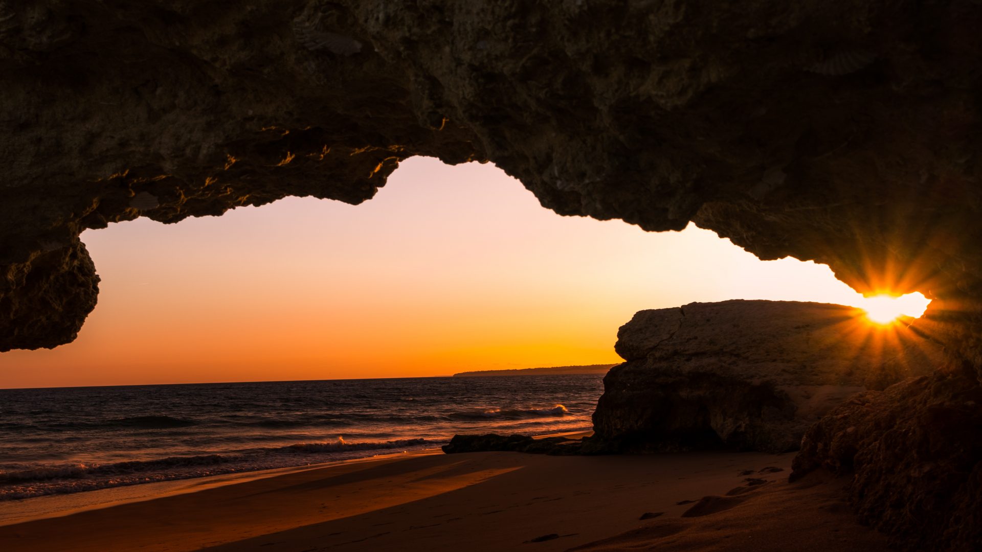 sunset on the beach on the algarve in Winter