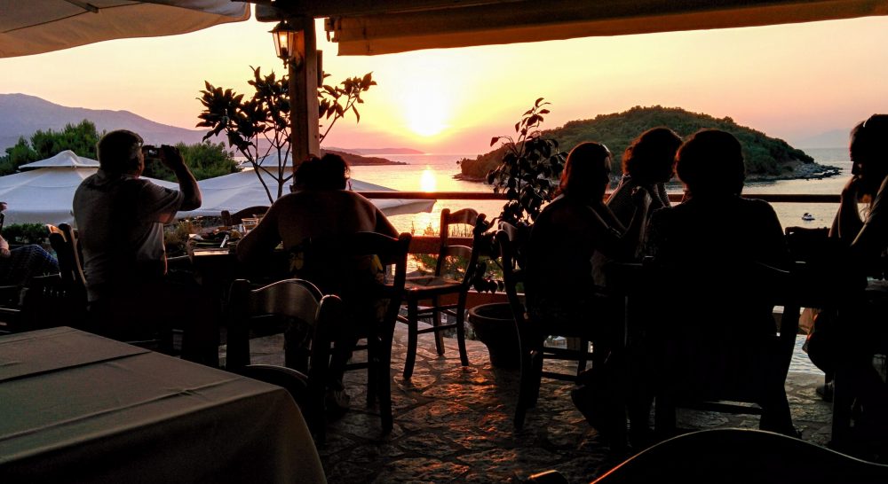 cafe overlooking sunset on the beach