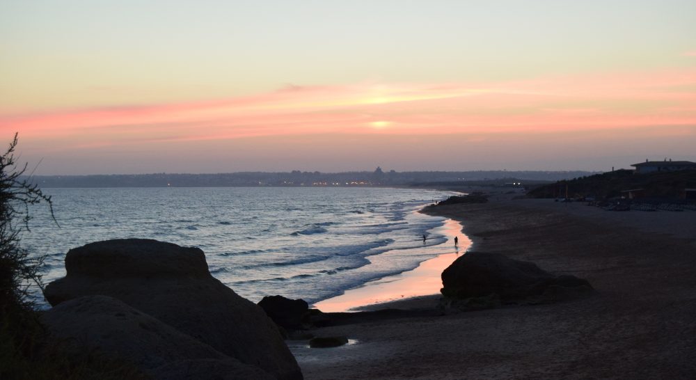 Sunset at the beach on the Algarve at Christmas